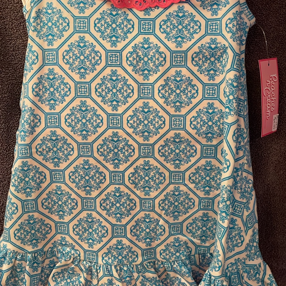 Peaches & cream Blue and White Kids Dress